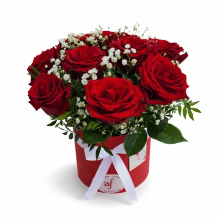 Trëndafila të kuq premium në kuti cilindrike luksoze