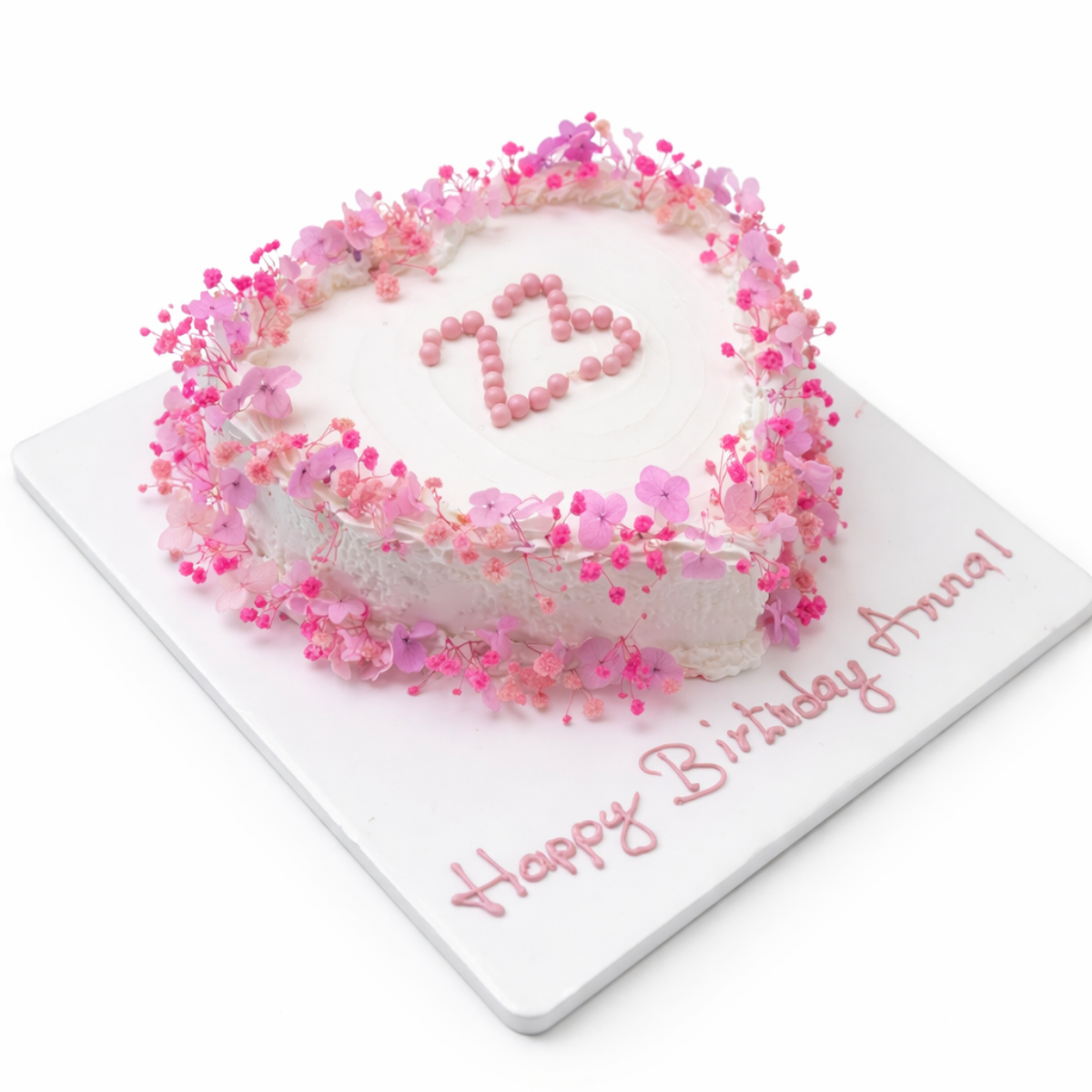 Pink Floral Heart Cake Tortë ditëlindjeje me dekor lulesh rozë dhe dizajn zemrash