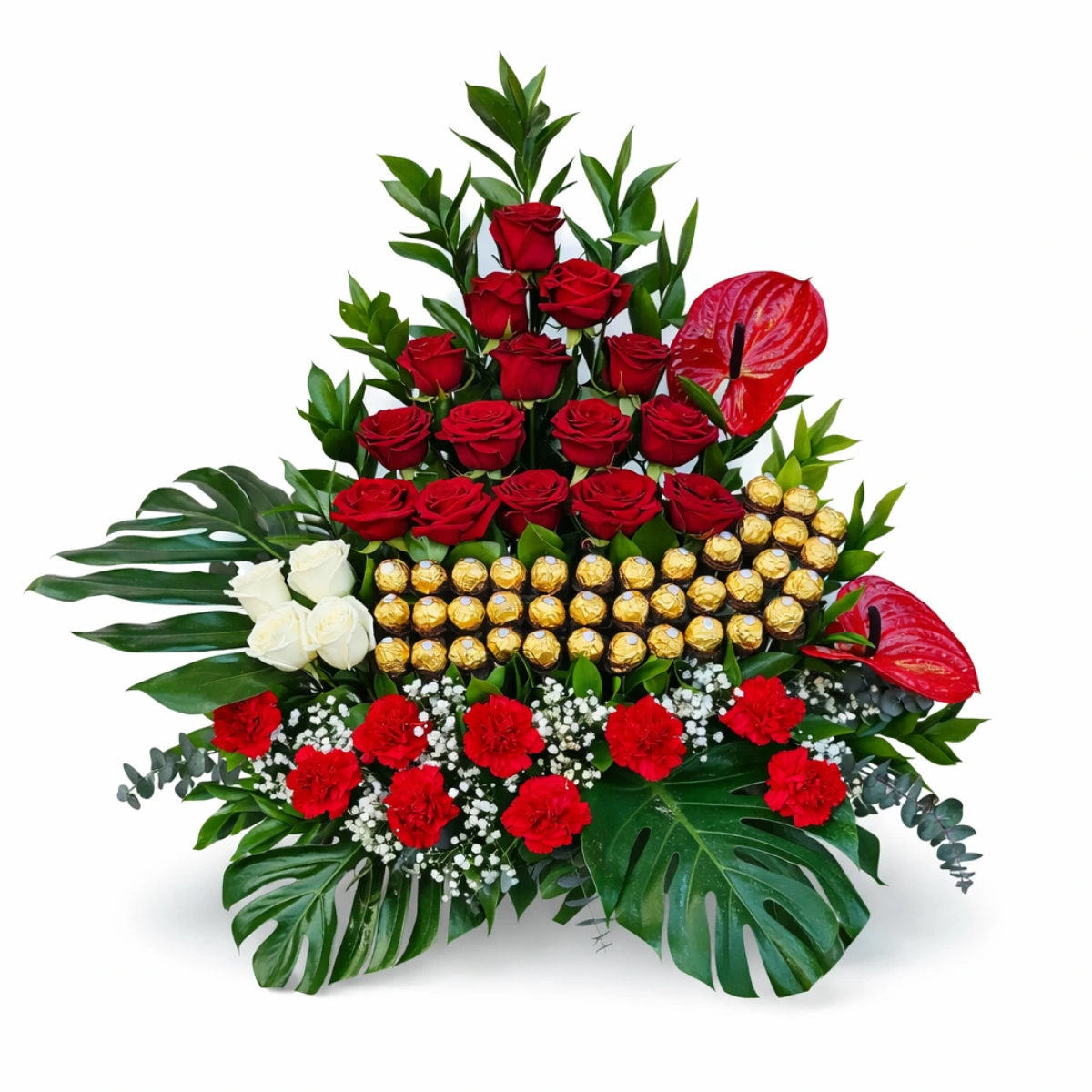 Red Roses & Ferrero – Grand Celebration Aranzhim me trëndafila të kuq dhe çokollata Ferrero